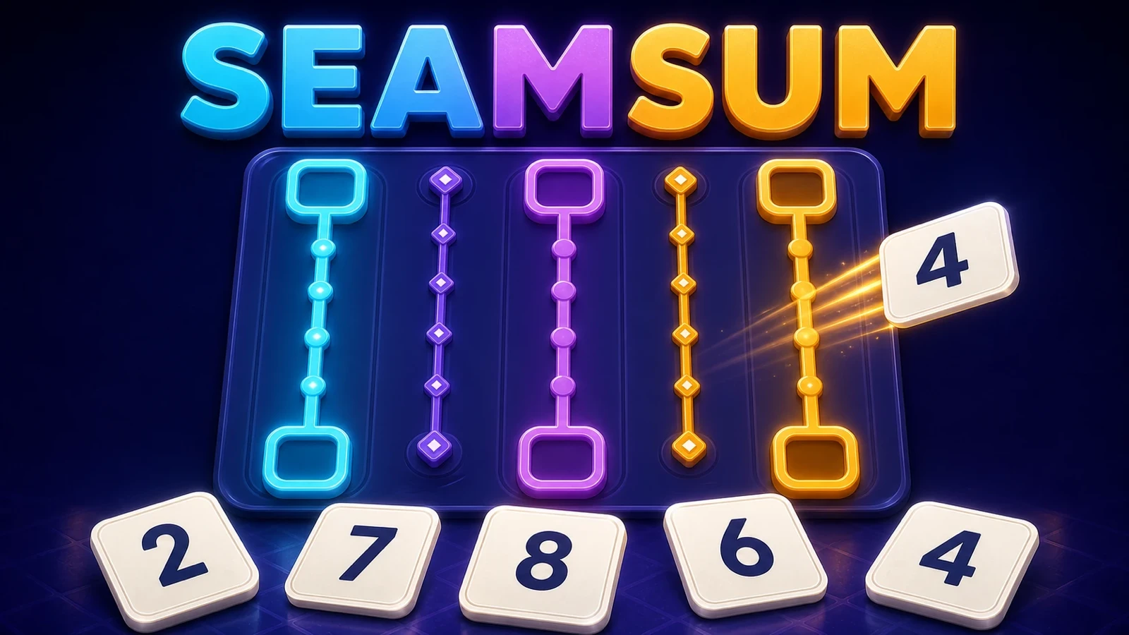 Three luminous linked vaults connected by glowing puzzle lanes and crystal cards.